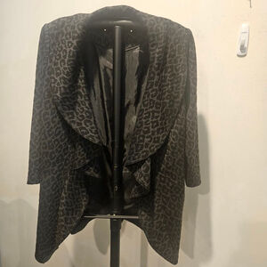 Women's Calvin Klein Black Gray Waterfall Draped Animal Print Open Blazer Size 4